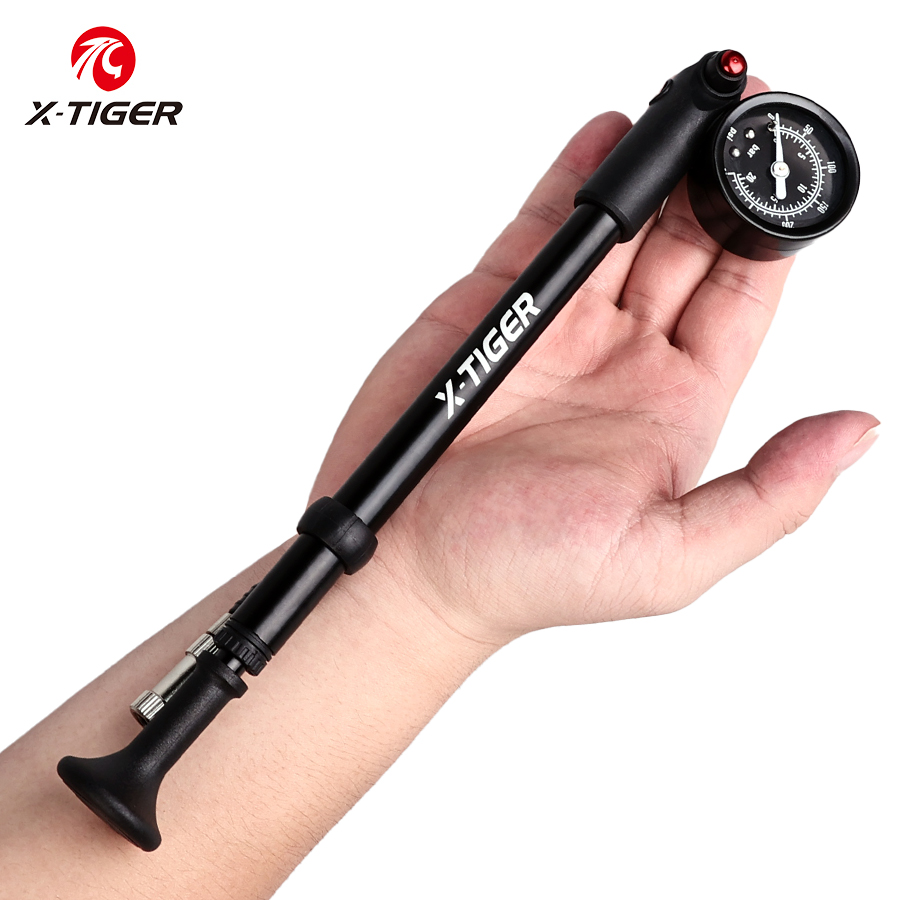 Mtb Fork Air - ปั๊มลมจักรยาน300psi แรงดันสูงแบบพกพา X-TIGER พร้อมมาตรวัดสำหรับส้อมและช่วงล่างด้านหลังตัวหน่วงการสั่นสะเทือนภูเขา