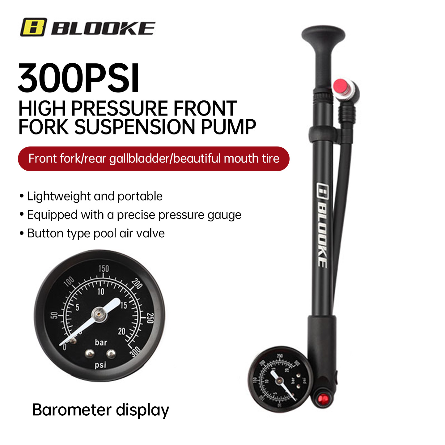 Mtb Fork Air - BLOOKE MTB ปั๊มลมแรงดันสูง ปั๊มลมแบบพกพาสำหรับจักรยานเสือภูเขา โช้คหน้า และโช้คหลัง