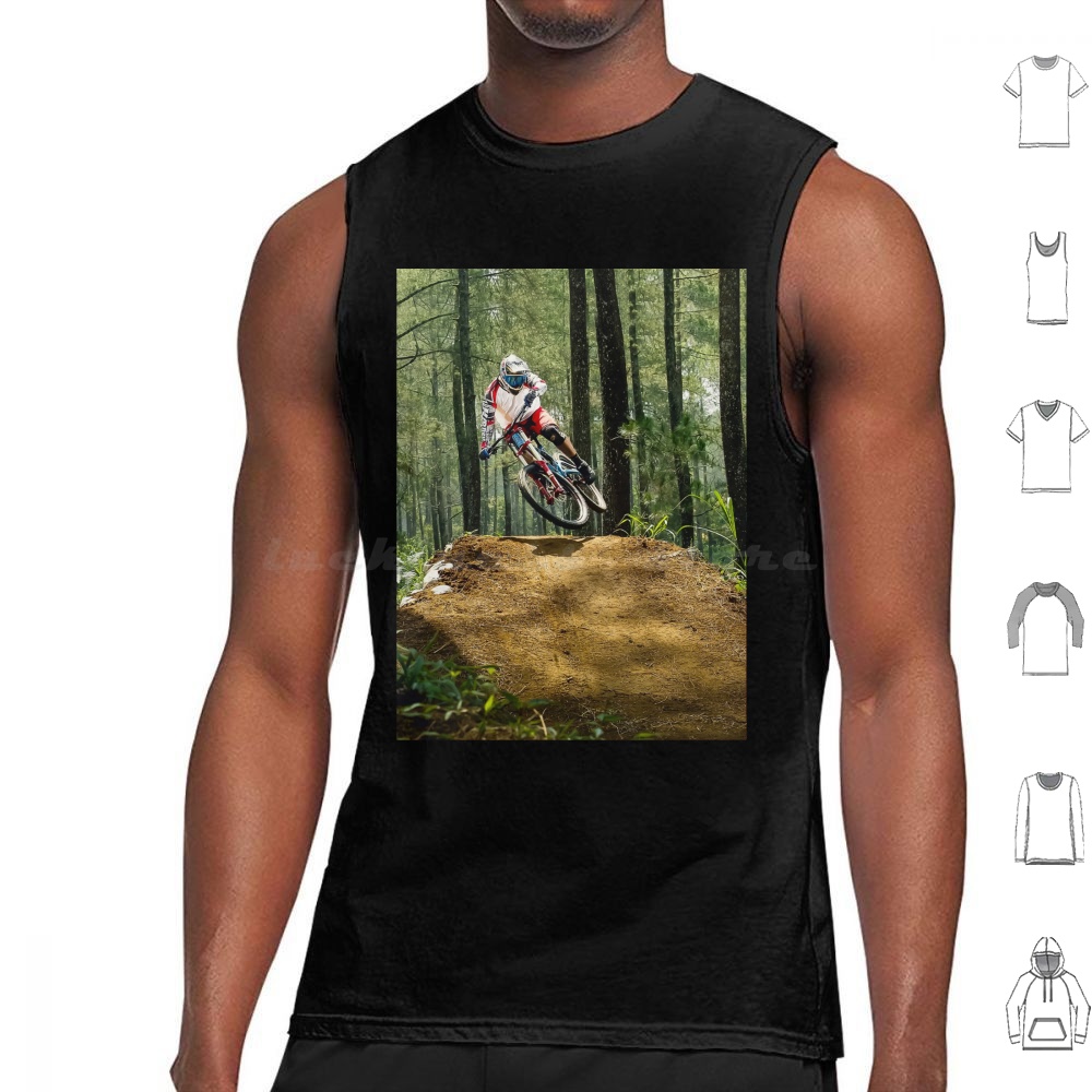 Mountain Biking Extreme - นักปั่นจักรยานเสือภูเขากระโดดข้ามสิ่งกีดขวาง เสื้อกล้ามพิมพ์ลายผ้าฝ้ายเสื้อกีฬาเอ็กซ์ตรีม อะดรีนาลีน ฟลายอิ้งไบค์ จักรยานเสือภูเขา จักรยานเสือภูเขา